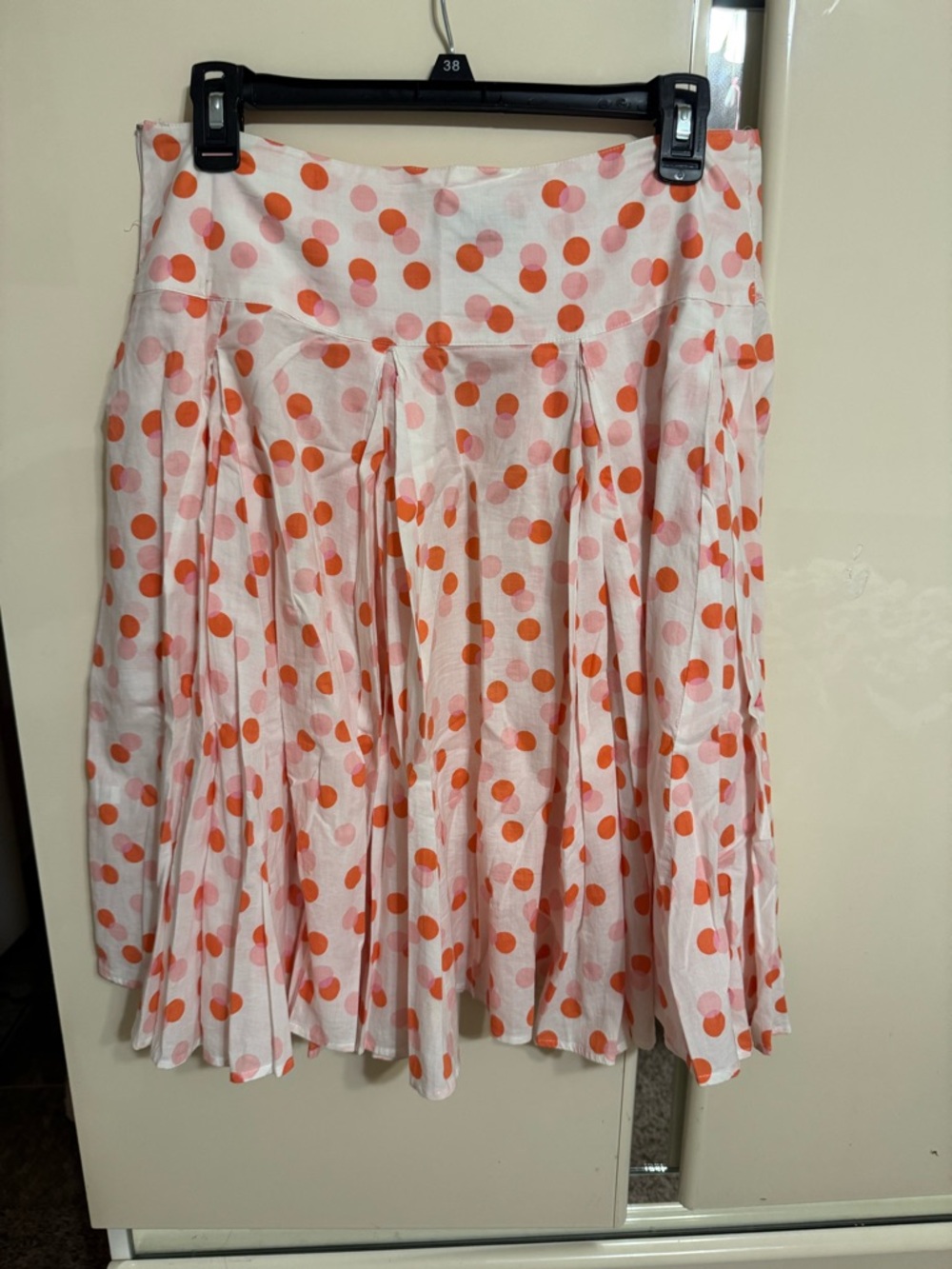 New York & Company White Skirt with Orange and Pink Polka Dots